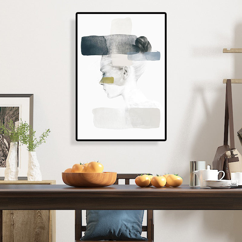 Vivolux | Mädchen Profilzeichnung Leinwand für Schlafzimmer Figuren Druck Wandkunst in Schwarz und Weiß, Textur