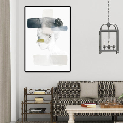 Vivolux | Mädchen Profilzeichnung Leinwand für Schlafzimmer Figuren Druck Wandkunst in Schwarz und Weiß, Textur