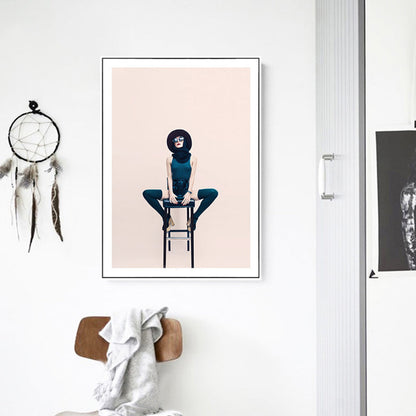 Vivolux | Leinwand Pink Wandkunst Dekor Modernismus Dame sitzt auf Stuhl Eingewickelte Leinwand für großes Zimmer