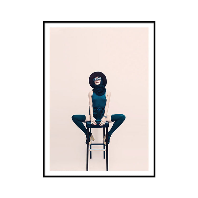 Vivolux | Leinwand Pink Wandkunst Dekor Modernismus Dame sitzt auf Stuhl Eingewickelte Leinwand für großes Zimmer