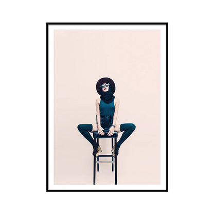 Vivolux | Leinwand Pink Wandkunst Dekor Modernismus Dame sitzt auf Stuhl Eingewickelte Leinwand für großes Zimmer