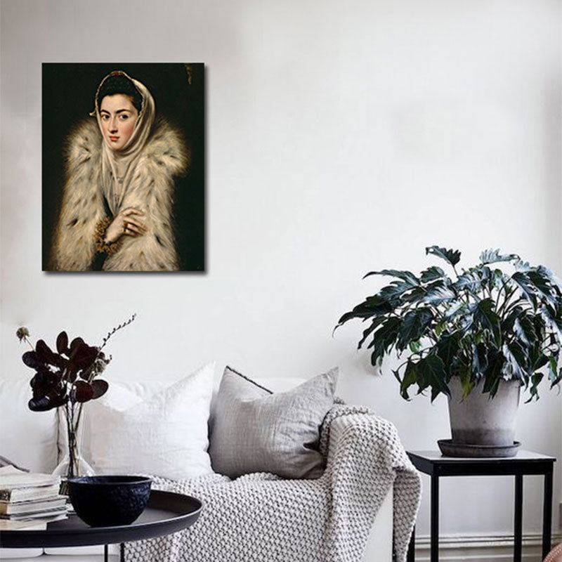 Vivolux | Frauen in Pelz Malen Weiße Leinwand Wandkunst Dekor Texturiert, Mehrere Größen Optionen