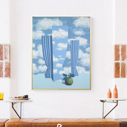 Vivolux | Blauer Vorhang und Himmelsgemälde Texturiertes Zeitgenössisches Stil Jungen Schlafzimmer Wanddekoration