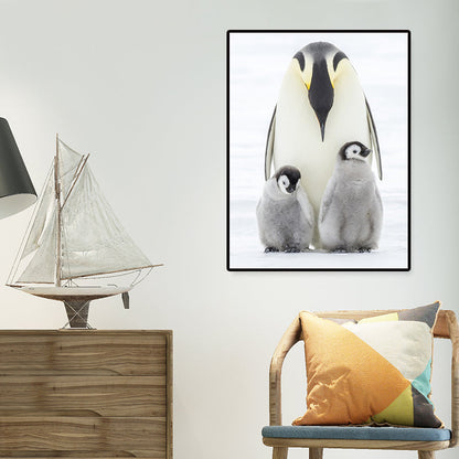 Vivolux | Foto-Print Pinguin Familie Leinwand Wandkunst für Wohnzimmer, Grau und Weiß, Texturiert