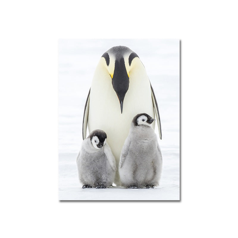 Vivolux | Foto-Print Pinguin Familie Leinwand Wandkunst für Wohnzimmer, Grau und Weiß, Texturiert
