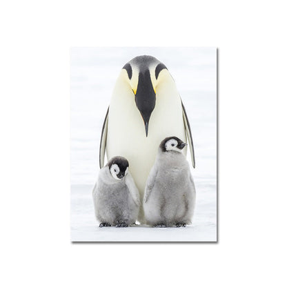 Vivolux | Foto-Print Pinguin Familie Leinwand Wandkunst für Wohnzimmer, Grau und Weiß, Texturiert