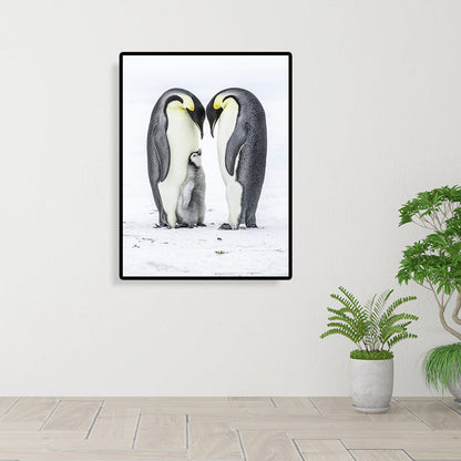 Vivolux | Foto-Print Pinguin Familie Leinwand Wandkunst für Wohnzimmer, Grau und Weiß, Texturiert