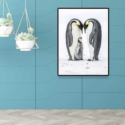 Vivolux | Foto-Print Pinguin Familie Leinwand Wandkunst für Wohnzimmer, Grau und Weiß, Texturiert