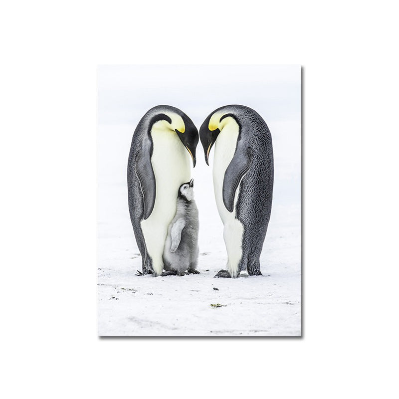 Vivolux | Foto-Print Pinguin Familie Leinwand Wandkunst für Wohnzimmer, Grau und Weiß, Texturiert