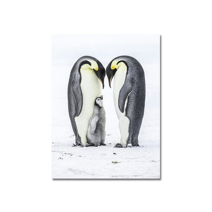 Vivolux | Foto-Print Pinguin Familie Leinwand Wandkunst für Wohnzimmer, Grau und Weiß, Texturiert