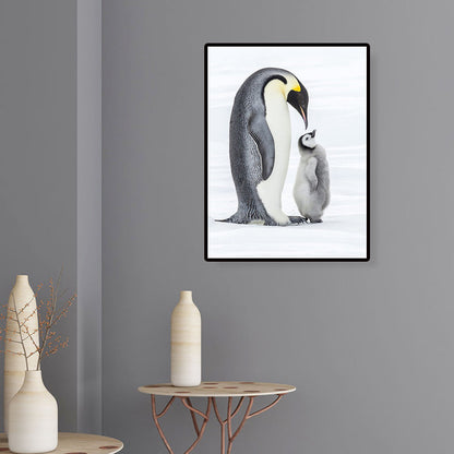 Vivolux | Foto-Print Pinguin Familie Leinwand Wandkunst für Wohnzimmer, Grau und Weiß, Texturiert