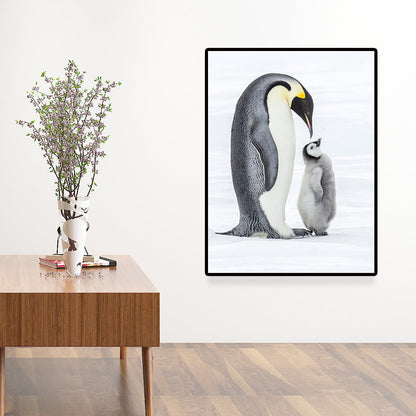 Vivolux | Foto-Print Pinguin Familie Leinwand Wandkunst für Wohnzimmer, Grau und Weiß, Texturiert