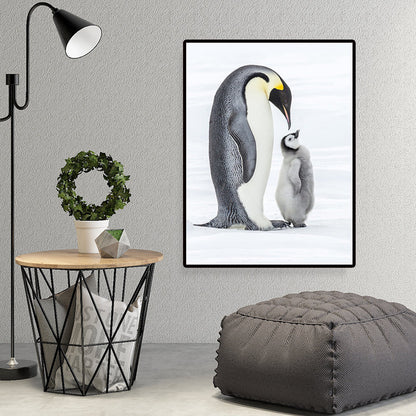 Vivolux | Foto-Print Pinguin Familie Leinwand Wandkunst für Wohnzimmer, Grau und Weiß, Texturiert