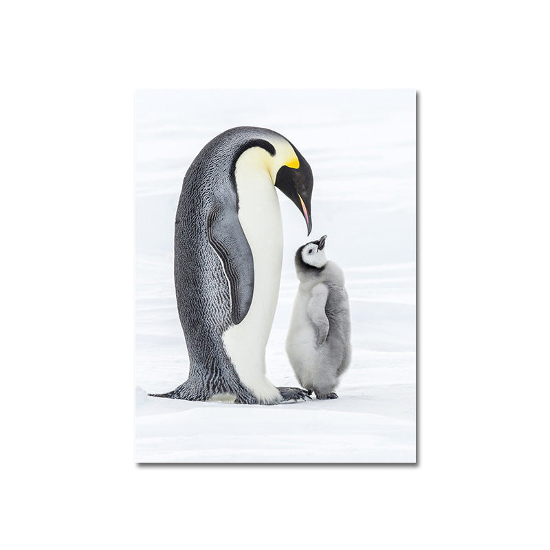 Vivolux | Foto-Print Pinguin Familie Leinwand Wandkunst für Wohnzimmer, Grau und Weiß, Texturiert
