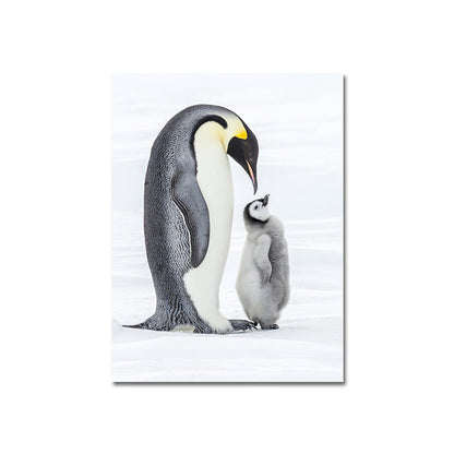 Vivolux | Foto-Print Pinguin Familie Leinwand Wandkunst für Wohnzimmer, Grau und Weiß, Texturiert
