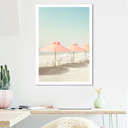 Vivolux | Strandstuhl und Schirm Leinwand Pink-Mint Grün Tropische Wanddekoration für das Schlafzimmer