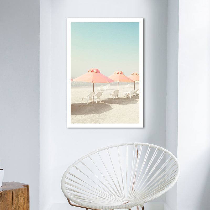Vivolux | Strandstuhl und Schirm Leinwand Pink-Mint Grün Tropische Wanddekoration für das Schlafzimmer