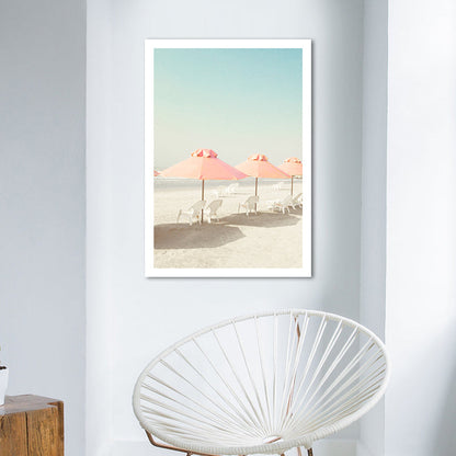 Vivolux | Strandstuhl und Schirm Leinwand Pink-Mint Grün Tropische Wanddekoration für das Schlafzimmer