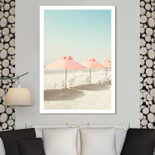 Vivolux | Strandstuhl und Schirm Leinwand Pink-Mint Grün Tropische Wanddekoration für das Schlafzimmer