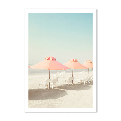 Vivolux | Strandstuhl und Schirm Leinwand Pink-Mint Grün Tropische Wanddekoration für das Schlafzimmer
