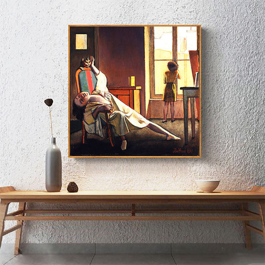Vivolux | Traditioneller Stil Dienstmädchen Malerei Leinwand Strukturiert Braun Wandkunst Dekor für Badezimmer