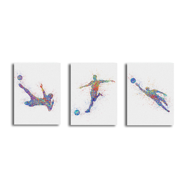 Vivolux | Aquarell Fußball Trainings Wandkunst Blau-Lila Moderner Stil Leinwand für das Jungenzimmer