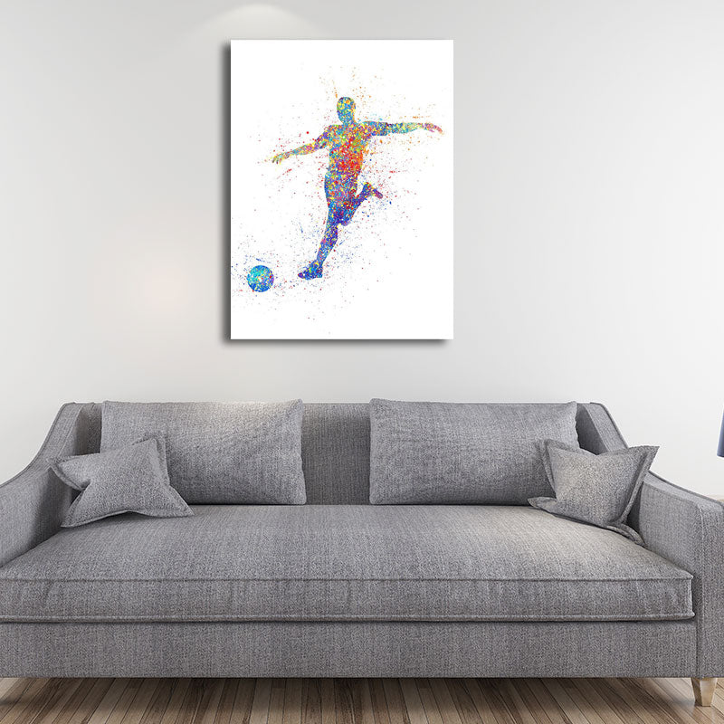 Vivolux | Aquarell Fußball Trainings Wandkunst Blau-Lila Moderner Stil Leinwand für das Jungenzimmer