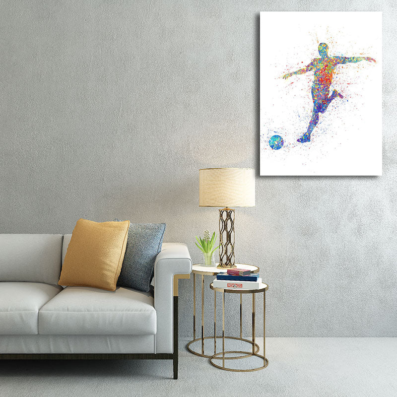 Vivolux | Aquarell Fußball Trainings Wandkunst Blau-Lila Moderner Stil Leinwand für das Jungenzimmer