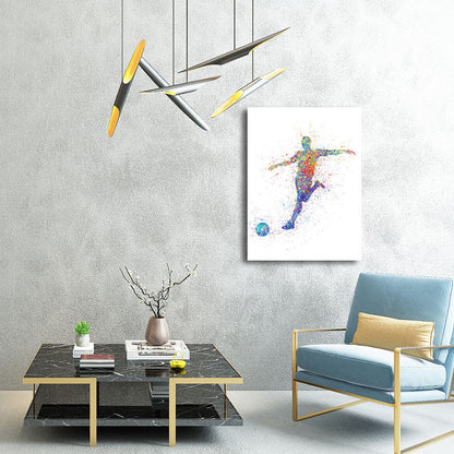 Vivolux | Aquarell Fußball Trainings Wandkunst Blau-Lila Moderner Stil Leinwand für das Jungenzimmer