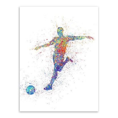Vivolux | Aquarell Fußball Trainings Wandkunst Blau-Lila Moderner Stil Leinwand für das Jungenzimmer