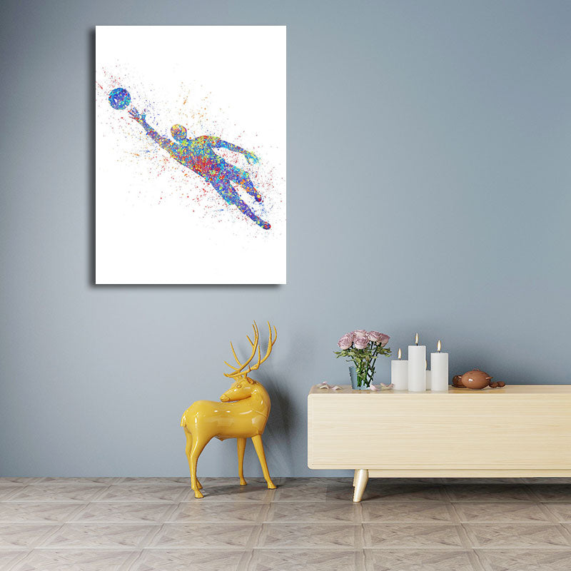 Vivolux | Aquarell Fußball Trainings Wandkunst Blau-Lila Moderner Stil Leinwand für das Jungenzimmer