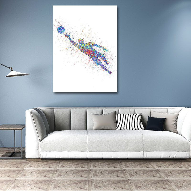 Vivolux | Aquarell Fußball Trainings Wandkunst Blau-Lila Moderner Stil Leinwand für das Jungenzimmer