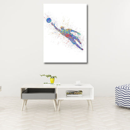 Vivolux | Aquarell Fußball Trainings Wandkunst Blau-Lila Moderner Stil Leinwand für das Jungenzimmer