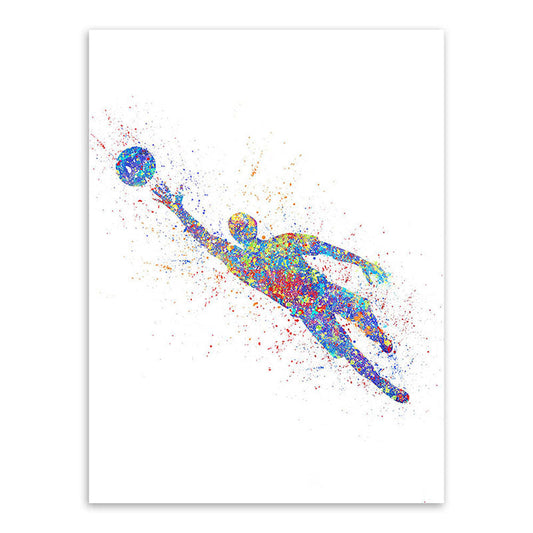 Vivolux | Aquarell Fußball Trainings Wandkunst Blau-Lila Moderner Stil Leinwand für das Jungenzimmer