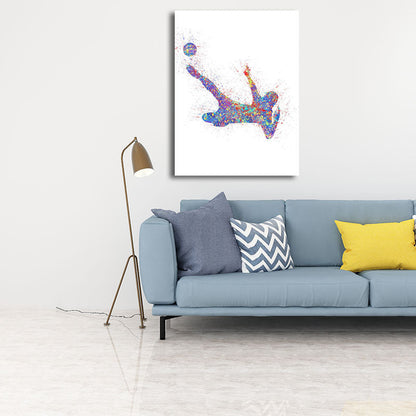 Vivolux | Aquarell Fußball Trainings Wandkunst Blau-Lila Moderner Stil Leinwand für das Jungenzimmer