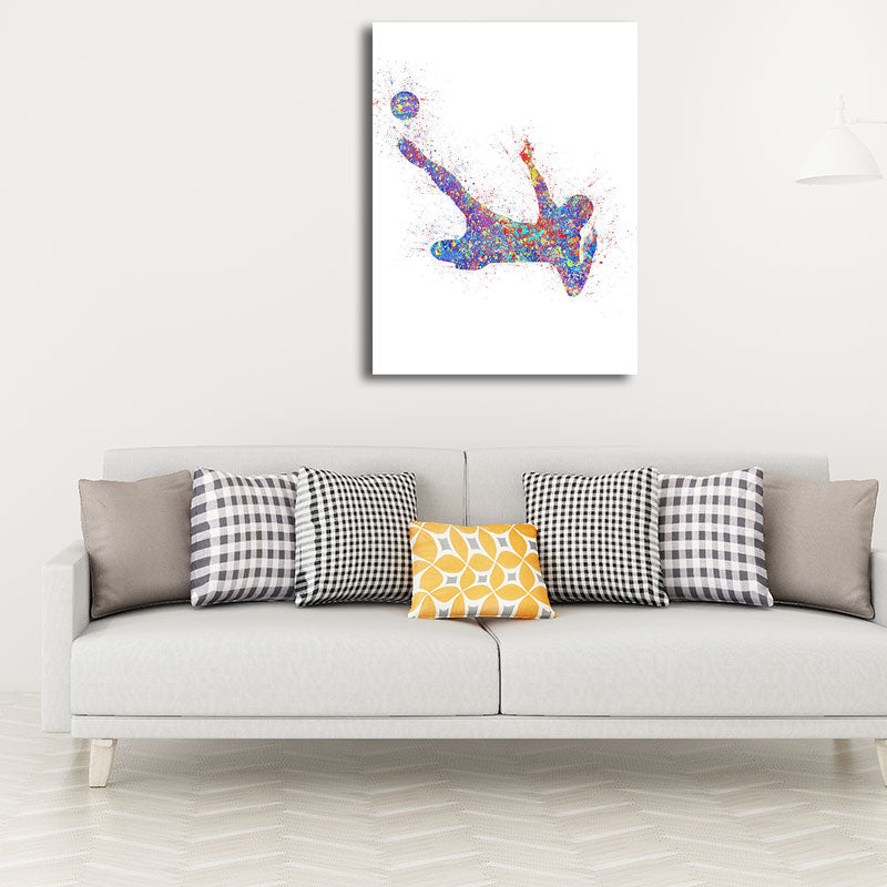 Vivolux | Aquarell Fußball Trainings Wandkunst Blau-Lila Moderner Stil Leinwand für das Jungenzimmer