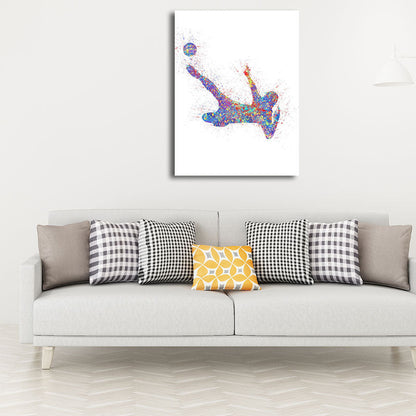 Vivolux | Aquarell Fußball Trainings Wandkunst Blau-Lila Moderner Stil Leinwand für das Jungenzimmer