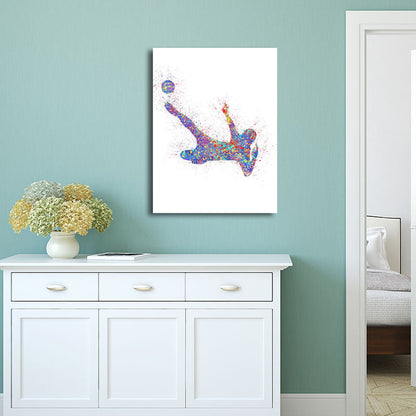 Vivolux | Aquarell Fußball Trainings Wandkunst Blau-Lila Moderner Stil Leinwand für das Jungenzimmer