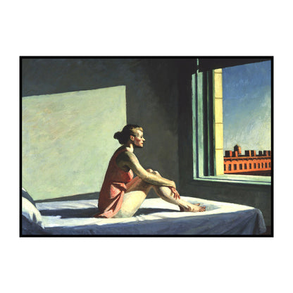 Vivolux | Leinwandstrukturiertes Wandkunstwerk Traditionelles Edward Hopper Morgen Sonnengemälde in Blau-Rot