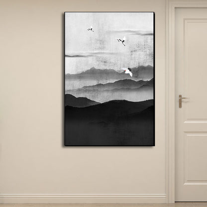 Vivolux | Cloudy Mountain View Canvas Art Asiatische Texturierte Wanddekoration in Schwarz für Wohnzimmer