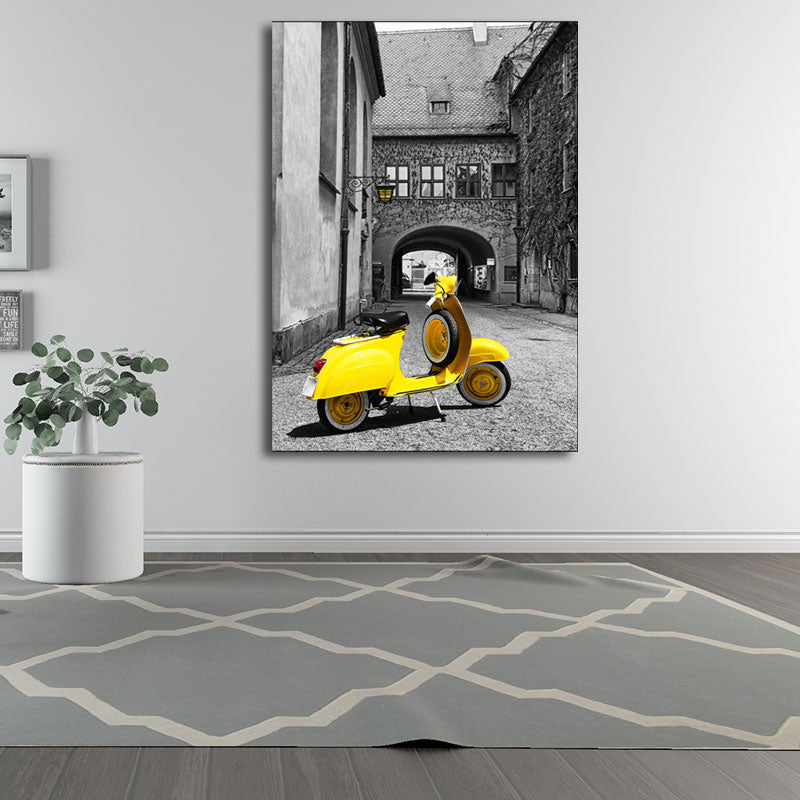Vivolux | Textured Gelbe Wanddekoration Modernismus Süßes Motorrad in älteren Häusern Leinwand Wandkunst