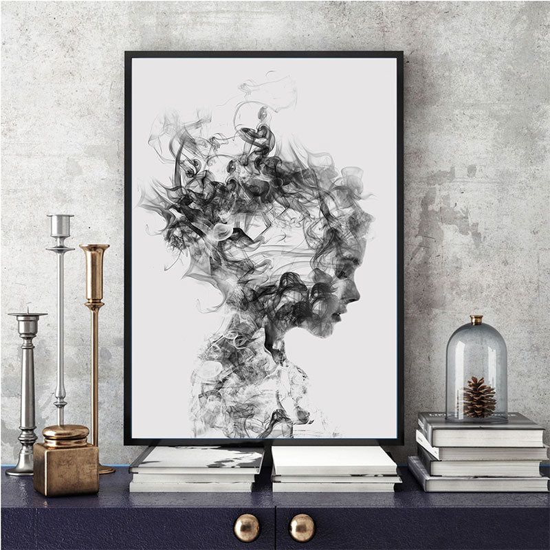 Vivolux | Mädchen Profil Muster Wanddekoration Zeitgenössischer Stil Texturiertes Jungen Schlafzimmer Gemälde