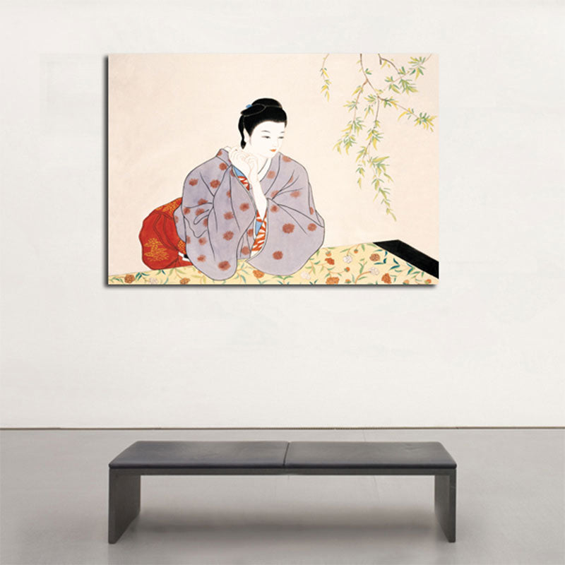Vivolux | Geisha Girl Malerei Leinwand Kunst in Rot Japanischem Stil Wanddekoration für Wohnzimmer