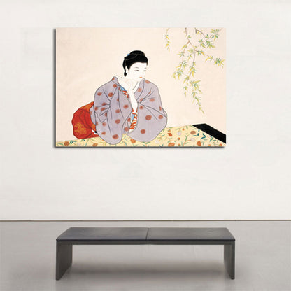 Vivolux | Geisha Girl Malerei Leinwand Kunst in Rot Japanischem Stil Wanddekoration für Wohnzimmer
