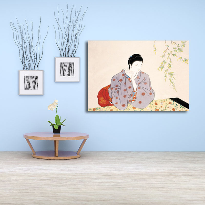 Vivolux | Geisha Girl Malerei Leinwand Kunst in Rot Japanischem Stil Wanddekoration für Wohnzimmer