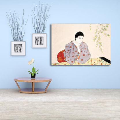 Vivolux | Geisha Girl Malerei Leinwand Kunst in Rot Japanischem Stil Wanddekoration für Wohnzimmer