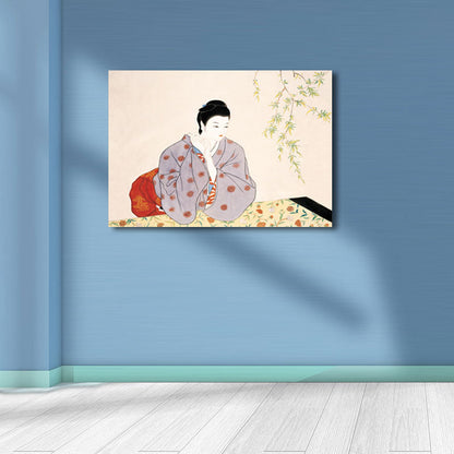 Vivolux | Geisha Girl Malerei Leinwand Kunst in Rot Japanischem Stil Wanddekoration für Wohnzimmer