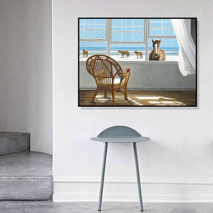 Vivolux | Traditionelle Leinwand Wandkunst in Weiß Strandblick vom Fenster Malerei für das Wohnzimmer