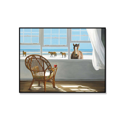 Vivolux | Traditionelle Leinwand Wandkunst in Weiß Strandblick vom Fenster Malerei für das Wohnzimmer