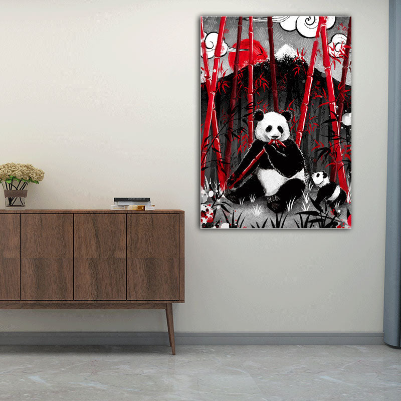 Vivolux | Asiatischer Panda, der Bambus isst, Leinwand für Wandkunstdrucke im großen Raum in Schwarz, mehrere Größen